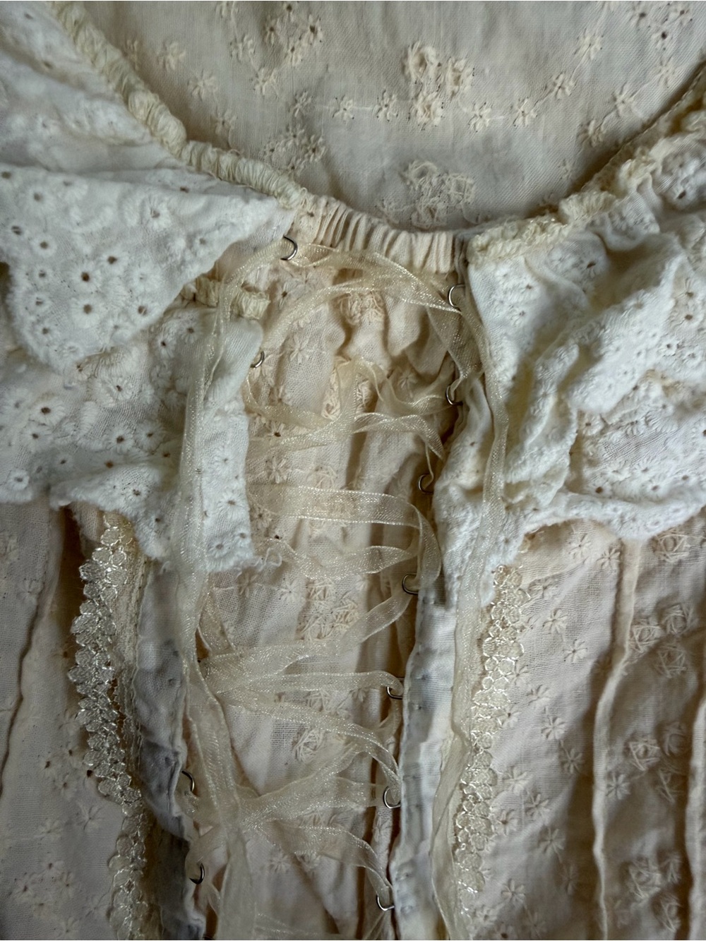 Beaubois Cream eyelet Lace-Up Ruffled Cotton Corset tank Top L cottagecore boho - Picture 8 of 11